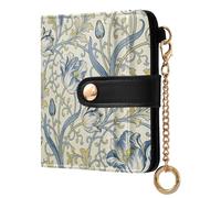 decor gift Women's Leather Folding Wallet William Morris Vintage Blue tulips Waterproof Everyday PU Leather Wallet for Girls Women Ladies