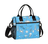decor gift Womens Lunch Bag Adjustable Black Blue Underwater Animal Whale Jellyfish Lunch Box for Middle School Teen Kitchen bolsa para comida trabajo 12L