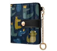 decor gift Women's Small Folding Wallet Dark Blue Alligators Crown Waterproof Minimalist PU Leather Wallet for Men Women Travel