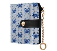 decor gift Women's Small Folding Wallet Hippie Style Crazy Crab Blue Unique PU Leather Folding Wallet for Women