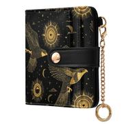 decor gift Women's Small Folding Wallet Wild Falcon Sun Black Gold Portable Minimalist PU Leather Wallet for Women Boys Girls
