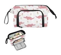 decor gift Wooden Alligator Rose Pink Pencil Case Organizer Large Capacity Big Pencil Case with Compartment for Teen Boys College estuche para lapiz