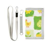 decor gift Yellow-green Flower Checkered Pattern trifold card wallet gifts for young nylon casual card wallet with lanyard