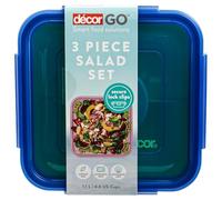 Décor Go 3-Piece Salad Set - 1.1L Lunch Box with Leak-Proof Clips, Airtight Lid, Removable Divided Tray & Dressing Tub, BPA-Free, Microwave & Dishwasher Safe, Ideal for Work & School - Colour may vary