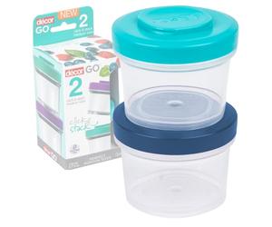 Décor Go Click & Stack Snack Tubs, 2 Pack Leakproof Food Storage Containers, Snack Tubs for Adults and Kids, Freezer & Microwave Safe, 150ml x 2 - clear base and assorted colour lids