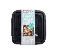 Décor Go Salad Set, BPA-Free, 3 Compartments divider tray and dressing pot included perfect for school and work lunches on the go. Dishwasher Safe, 1.4L, Navy