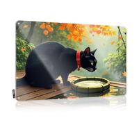 Decor Housewarming Gift Waterproof Artwork, Scandinavian Retro Print For Cafe Pub Home Bar | Clock Pre-drilled Custom A Black Cat With An Orange Collar Drinks From A Small Pond In(20X30CM)