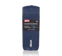 Décor Insulated Cool Touch Double Wall Travel Coffee Cup, Leak Proof Seal and Button Press Release Drink Feature. Vacuum Insulated, 4 Hours Hot and 12 Hours Cold. Navy Blue 350ml.