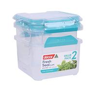 Décor Large 1.4L Food Storage Containers | 2 Pack | Reusable Plastic Airtight Food Containers | Fresh Seal Clips | Microwave, Freezer & Dishwasher Safe