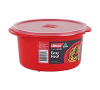 Décor Microsafe 1.5L Round food container. Microwave, freezer, dishwasher safe and BPA Free with air release vent and handles. Master microwave cooking and reheating with Microsafe Red.