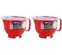Décor Microsafe 2L Jug with Flip Cap Lid. Cooking, Reheating & Steaming in The Microwave. Safe Hold Handle and air Release Vent Feature. Dishwasher & Freezer Safe. BPA Free. Red. (Pack of 2)