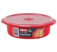 Décor Microsafe 750ML Microwavable round food container Microwave, freezer, dishwasher AND safe BPA Free with air release vent and handles Master microwave cooking and reheating with Microsafe. Red