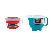 Décor Microsafe EasyHeat Bowl | Microwave-Safe Plastic Jug With Lid for Noodles, Soup & Porridge | Large Gravy Jug With Handle - Teal 2000ml