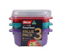 Décor Microsafe Jewel Food Containers Set | 3 Pack - 3 x 375ml | Meal Prep Snacks | Steam Release Vent | Microwave, Dishwasher & Freezer Safe | Assorted Colours