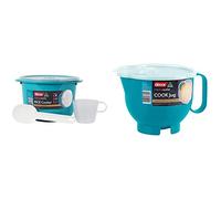 Décor Microsafe Microwave Rice Cooker & Vegetable Steamer 2.75L & Decor Microwave Safe Plastic Jug/Saucepan with Lid | Microwaveable Bowl with Handle | Large Gravy Jug Teal 2000ml - Teal