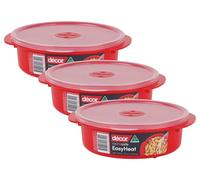 Décor Microsafe Round Food Container | Steam Release Vent | Dishwasher & Freezer Safe | 750ml Capacity - Red (Pack of 3)