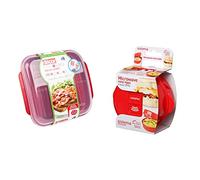 Décor Microwave Bacon Cooker | Splatter Proof Bacon Crisper Tray with Lid | BPA-Free Red & Sistema Microwave Egg Cooker Easy Eggs | Egg Poacher with Steam Release Vent | 270 ml | BPA-Free | Red