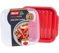 Décor Microwave Bacon Cooker | Splatter Proof Crisper Tray with Lid | Dishwasher Safe | BPA-Free Red