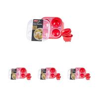 Décor Microwave Egg Poacher Cups for 4 | Food Grade Poached Egg Maker | Non-stick, Easy to Clean, BPA-free Plastic - Red 4 Egg Tray (Pack of 4)
