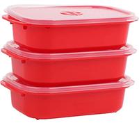 Décor Microwave Food Containers Set | 3 Pack - 3 x 900ml | Steam Release Vent | Dishwasher & Freezer Safe | Red
