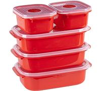 Décor Microwave Food Containers Set | 5 Pack - 2 x 375ml, 3 x 900ml | Steam Release Vent | Dishwasher & Freezer Safe | Red