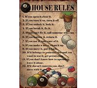 Decor Poster 8 Balls House Rules Billiards Pool Antique Print Plaque Poster Funny Wall Decoration Art Retro Metal Wall Sign For Bathroom, Bar, Cafe 20x30cm