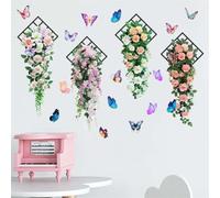 Decor - Removable PVC Decals for Child-Friendly Stickers 3D Flower Walls Butterfly Kitchen Doors for Home - and Bedroom Living Room Wall Decoration (4-Pack)