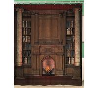 Decor Shower Curtain Fireplace Private Library Interior Old Mansion Antique Books Furniture Polyester Fabric Waterproof Bath Curtains Set with Hooks for Bathroom 72Wx79H inch