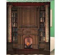 Decor Shower Curtain Fireplace Private Library Interior Old Mansion Antique Books Furniture Polyester Fabric Waterproof Bath Curtains Set with Hooks for Bathroom 60x72"(W*H)