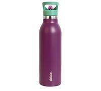 Décor Snap n Seal 600ml Stainless Steel Water Bottle with Straw, BPA Free Leakproof Metal Flask with Carry Handle for School, Travel, Work & Gym - Ideal Drinking Bottle for Kids & Adults - Dark Purple