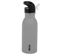 Décor Snap n Seal Leakproof Stainless Steel Water Bottle with Straw, BPA Free - 500ml Metal Flask with Carry Handle for School, Travel, Work & Gym - Ideal Drinking Bottle for Kids & Adults - Grey