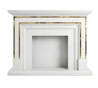 Decor Solid Birch Wood Fireplace Mantel Shelf with Gold Stainless Steel Inlay Modern Tiered(White)