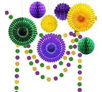 Decor365 Gold Purple and Green Decorations Party Centerpiece Glitter Circle Garlands Banner Paper Fan Pom Poms for Fat Tuesday/Mardi Gras Theme Celebration/Baby Shower/Birthday/Easter Party Supplies