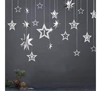 Decor365 Silver Star Garland Hanging Twinkle Little Star Decorations Glittery Silver Party Supplies for Baby Shower Birthday New Year Eve Graduation Christmas Ramadan Galaxy Theme Star Decor