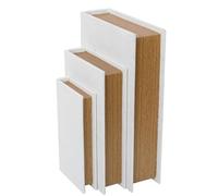 DECOR4SEASON Decorative Book Boxes Set of 3 - Modern Faux Linen & Wood Hidden Storage for Coffee Table - Stackable Fake Books for Shelf Decor, Remote Control & Jewelry Organizer (Off White)