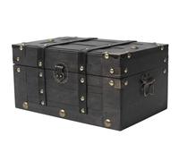 DECOR4SEASON Deluxe Wooden Treasure Chest - 11" x 7.1" x 5.5", Elegant Storage Box with Sturdy Hinged Lid, Vintage-Inspired Decorative Trunk for Keepsakes, Black