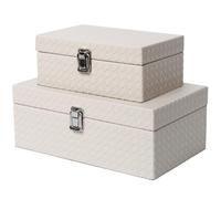DECOR4SEASON Faux Leather Decorative Jewelry Storage Organizer Boxes Set of 2, Apricot White