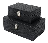DECOR4SEASON Faux Leather Decorative Jewelry Storage Organizer Boxes Set of 2, Black