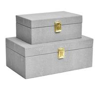 DECOR4SEASON Faux Leather Decorative Jewelry Storage Organizer Boxes Set of 2 with Gold Clasp, Light Grey