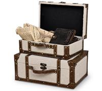 DECOR4SEASON Vintage Linen Fabric Decorative Box Set of 2 - Antique-Style Keepsake Chests for Coffee Table Decor, Mementos, and Elegant Bookshelf Styling