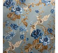 Decora Furnishings Soft Thick Luxurious Velvet Finish Microfiber Fabric Digitally Printed Floral Design Fabric for Upholstery Window Treatments Craft - Width 54 inch - Fabric by The Yard (Baby Blue)