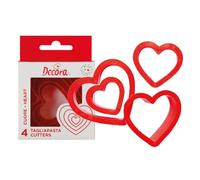 DECORA Set 4 Heart Cookie Cutters, Pink, 10 x 10 x 3 cm