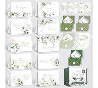 Decorably 100 Pack Gold-Foiled 6x4in Sage Green Thank You Cards with Envelopes, 10 Elegant Designs Folded Greenery Thank You Cards with Envelopes, Blank Inside - Wedding, Bridal Shower, Baby Shower