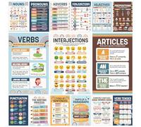Decorably 15 Boho Rainbow Parts of Speech Posters for Middle School, 11x17in Matte-Laminated Educational Grammar Posters for Classroom Decor - Classrooms, School Hallways, Bulletin Boards, Homeschool