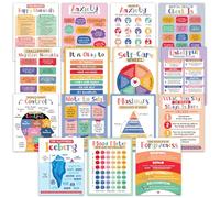Decorably 15 Mental Health Posters for Classroom, 11x14in Matte-Laminated Educational Therapy Posters for Office, Health Classroom Decor