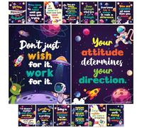 Decorably 15 Space Theme Classroom Posters, 11x14in Inspirational, Matte-Laminated Motivational Posters - for School, Hallways, Bulletin Boards, Home Study Room
