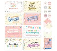 Decorably 24 Pack 6x4in Happy Work Anniversary Cards for Employees, with Envelopes and Stickers, 8 Confetti Designs Happy Work Anniversary Card, Blank Inside