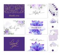 Decorably 24 Pack 6x4in Purple Thank You Cards with Envelopes and Stickers - 6 Elegant Designs Thank You Cards Purple, Blank Inside - Weddings, Bridal Shower, Anniversary, Birthdays