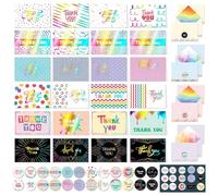 Decorably 24 Pack 6x4in Rainbow Foiled Assorted Thank You Cards Multipack with Envelopes and Stickers, 24 Unique Designs Pack of Thank You Cards with Envelopes, Blank Inside - Birthday, Wedding
