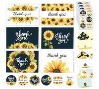 Decorably 24 Pack 6x4in Sunflower Thank You Cards with Envelopes and Stickers, 6 Beautiful Designs Wedding Thank You Cards Sunflower, Blank Inside - Birthday, Bridal Shower, Baby Shower